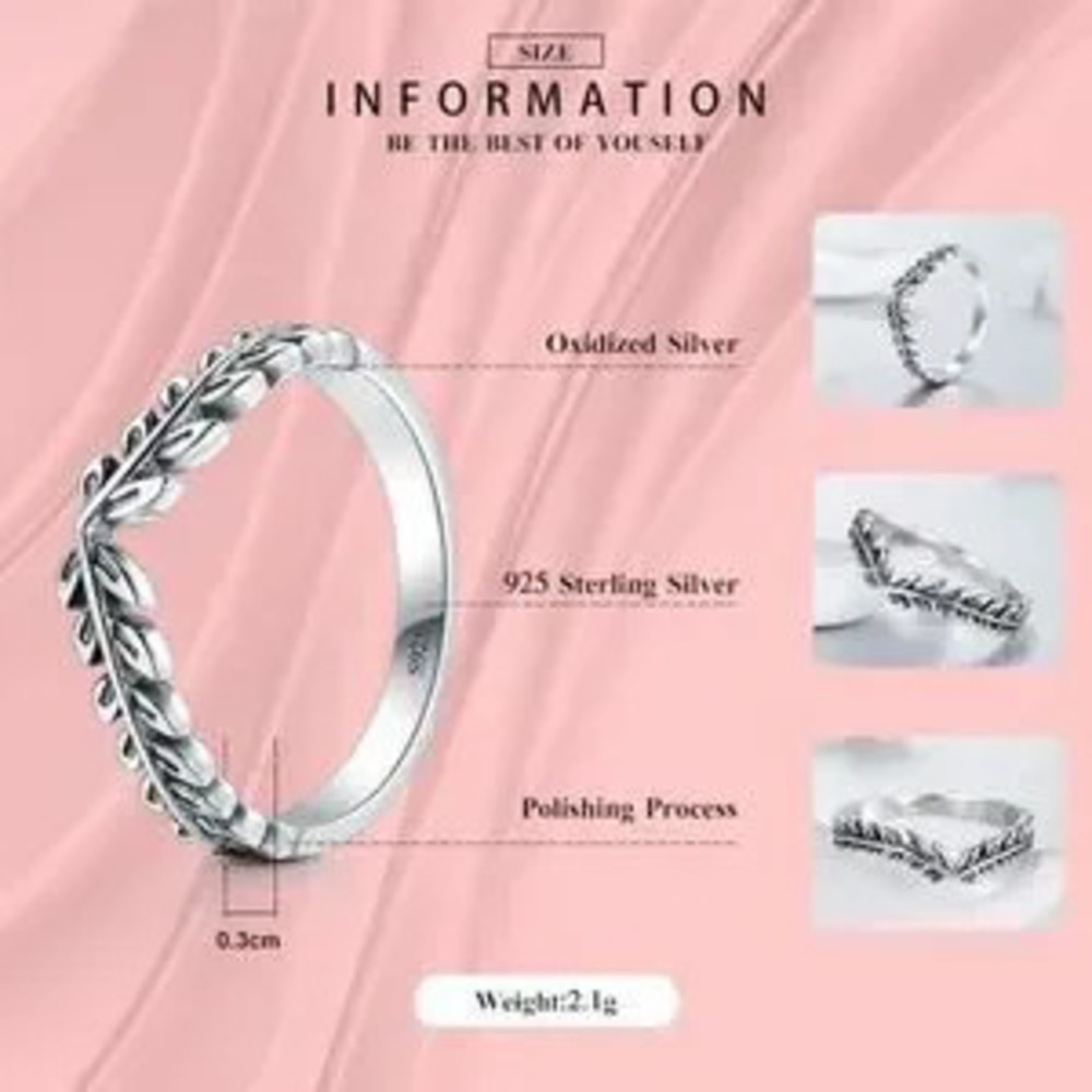 Sterling Silver Leaf Stackable Ring?size 6, 7, 8 - Picture 4 of 8